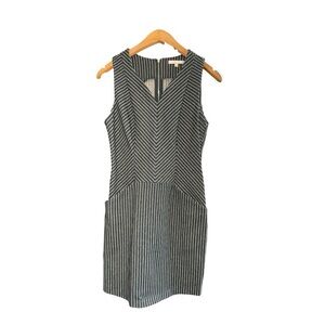 Under Skies Dark Blue Denim Cream Pinstripe Sheath Dress Size S Modern Workwear